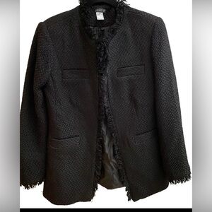VENUS Women’s Black Bouclé Fringe-Trim Open Blazer size 16